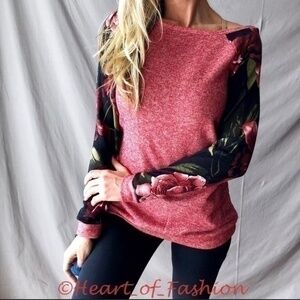 Women's Color Block Floral Boat Neck Sweater